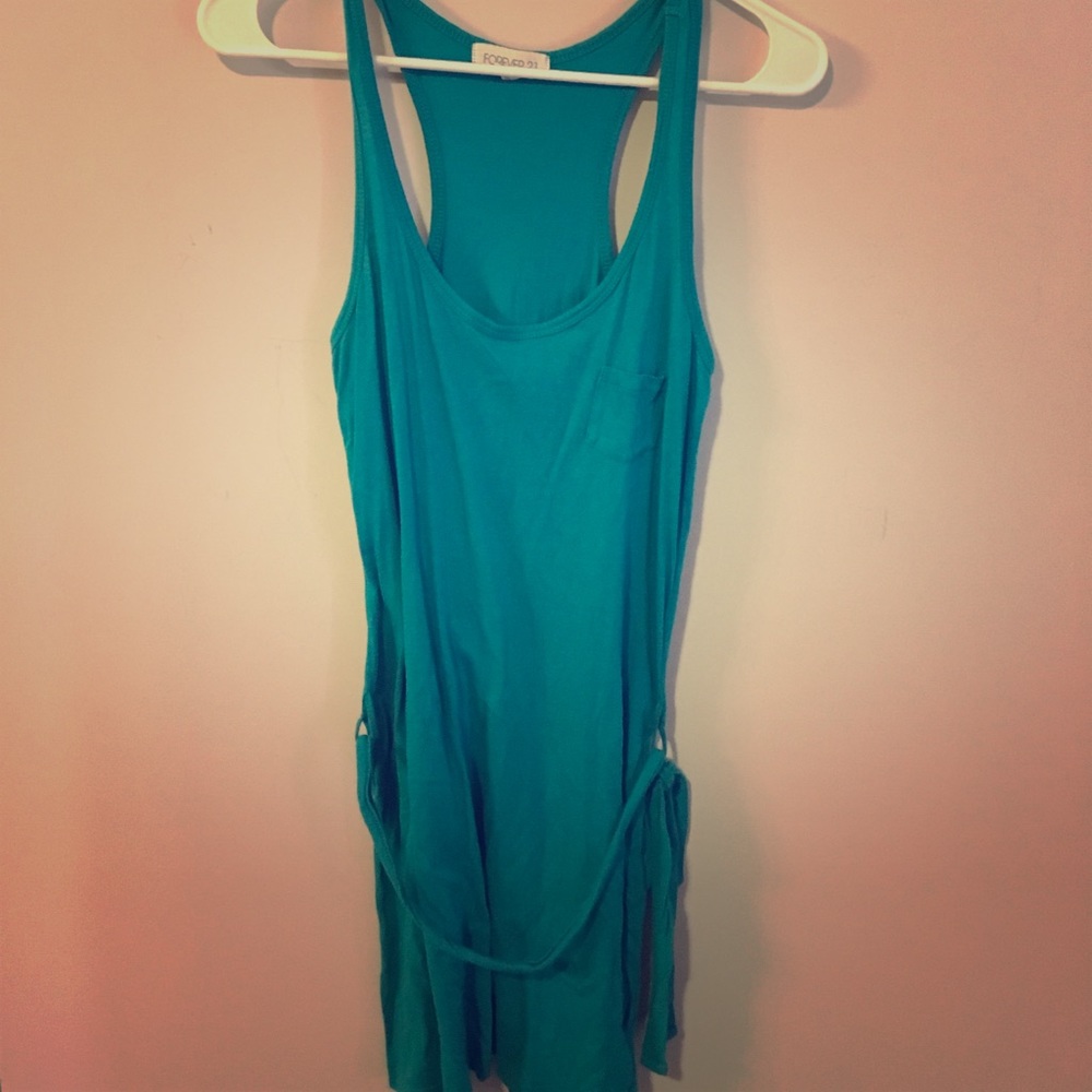 Light, summer green tank dress with a belt